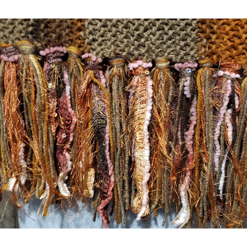 NEW Hand Knitted Boho Cowl Scarf Brown Orange Cottage‎ Cabin Artsy Indie Earthy